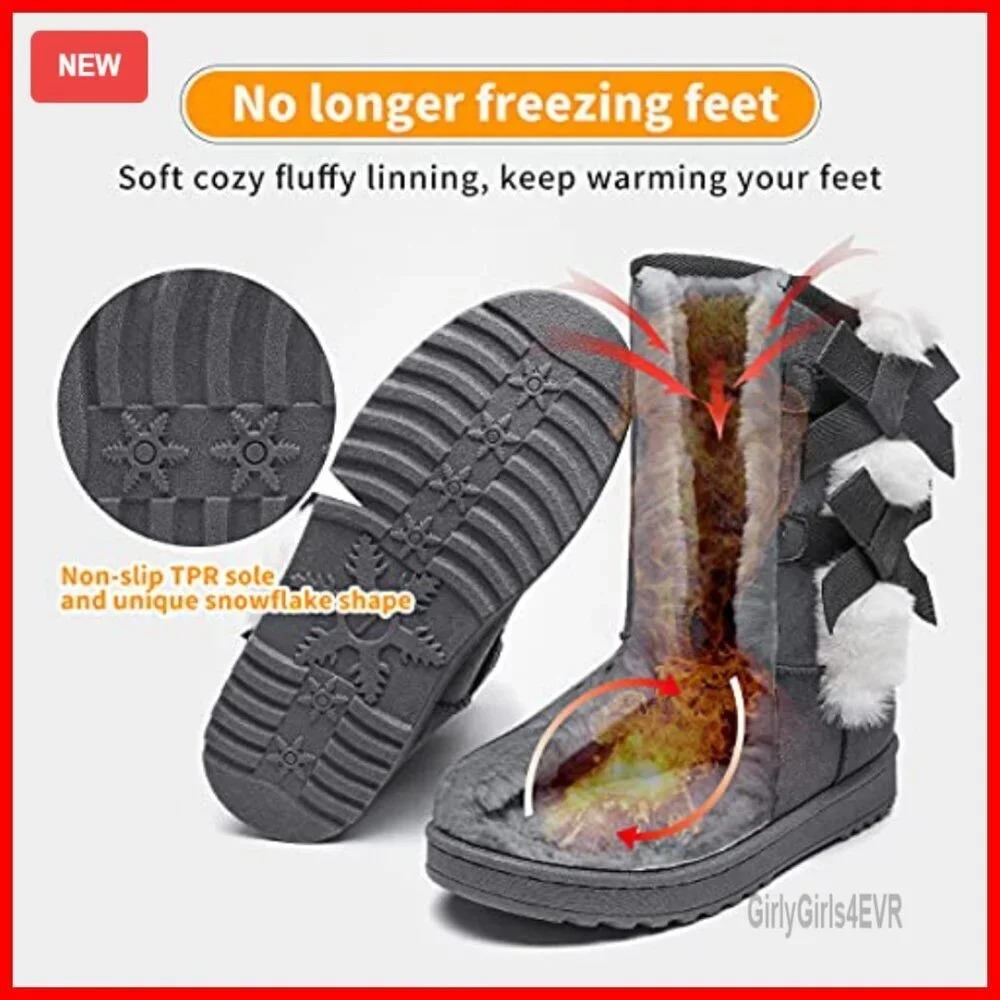 Women's Mid Calf Snow Boots Fur Lined Slip On Winter Booties Warm